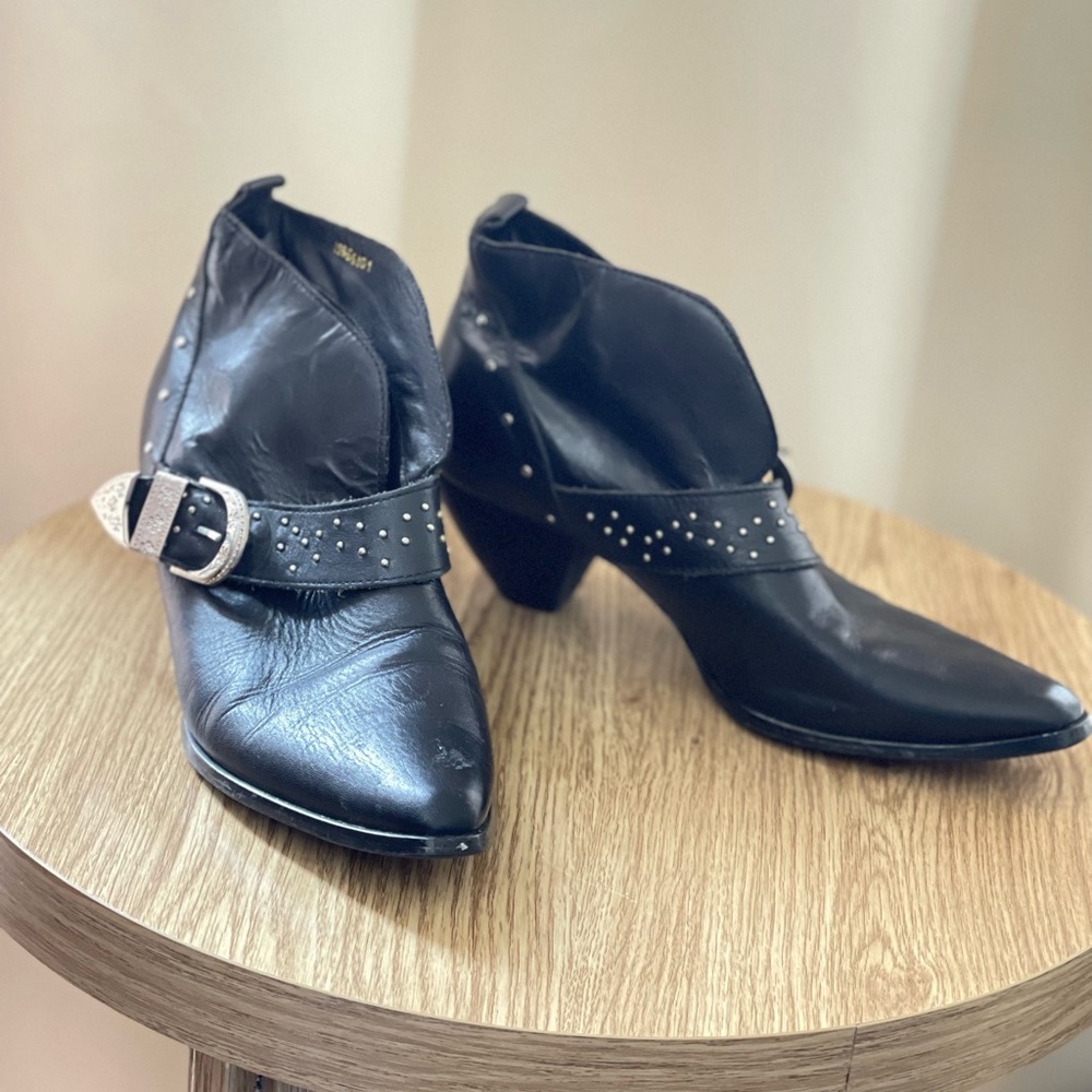 Vintage Black Leather Ankle Boots